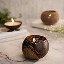Thenga Hand Carved Coconut Shell Candle Holder | Lantern Tealight - Tropical (Set of 1)