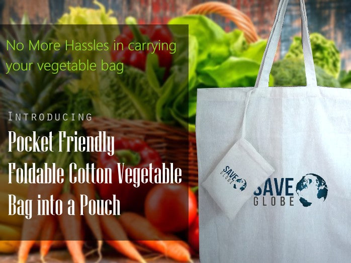 Pocket Friendly Foldable Cotton Vegetable Bag into a Pouch (Pack of 5)