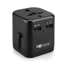 Premium Universal Travel Adapter, 2 USB Ports, Black, Smart International Charging Plug