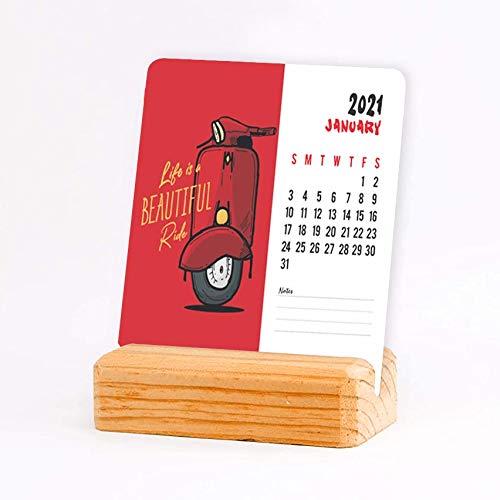 Mini Calendar 2021 with Wooden Stand, Desk Calendar