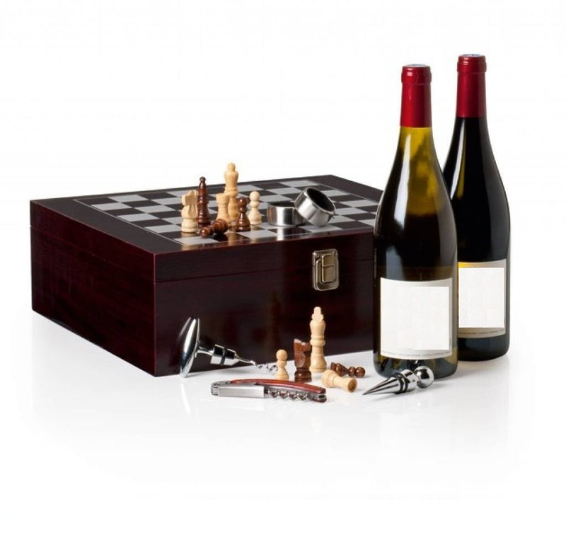 Wooden Chess Board & Bar Essentials