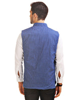 Men's Reversible Blue with White Checks / Blue Cotton Nehru Jacket
