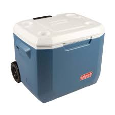 COLEMAN 50qt/48 Ltr Xtreme Wheeled Cooler Grey Outdoor Camping ice Box 47.3L, cooler box with 2 wheels and handle, holds ice for up to 5 days, capacity 84 cans, high-quality made in USA, blue  (Blue, Grey, 48 L)