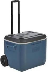 COLEMAN 50qt/48 Ltr Xtreme Wheeled Cooler Grey Outdoor Camping ice Box 47.3L, cooler box with 2 wheels and handle, holds ice for up to 5 days, capacity 84 cans, high-quality made in USA, blue  (Blue, Grey, 48 L)