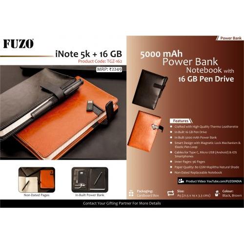 iNote 5k+16 GB -5000 mAh Power Bank Notebook with 16 GB Pen Drive