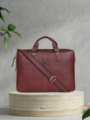 Brown Solid Genuine Leather Laptop bag 15" Compatible