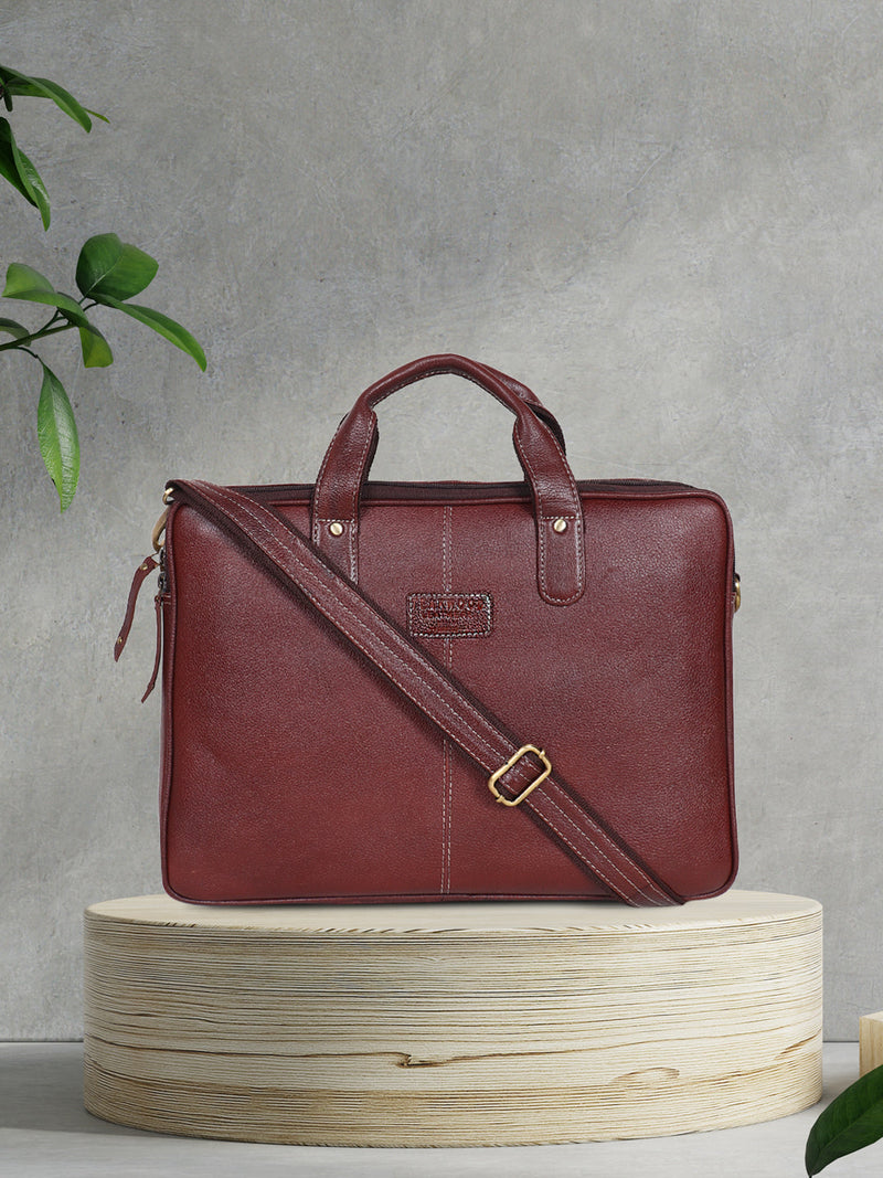 Brown Solid Genuine Leather Laptop bag 15" Compatible
