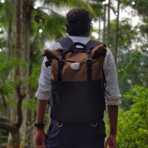 Pangolin Backpack- Camel Brown & Charcoal Black