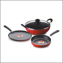 Mr. Cook By United Duo Set 3 Pcs Set - Kadhai With Glass Lid And Frying Pan