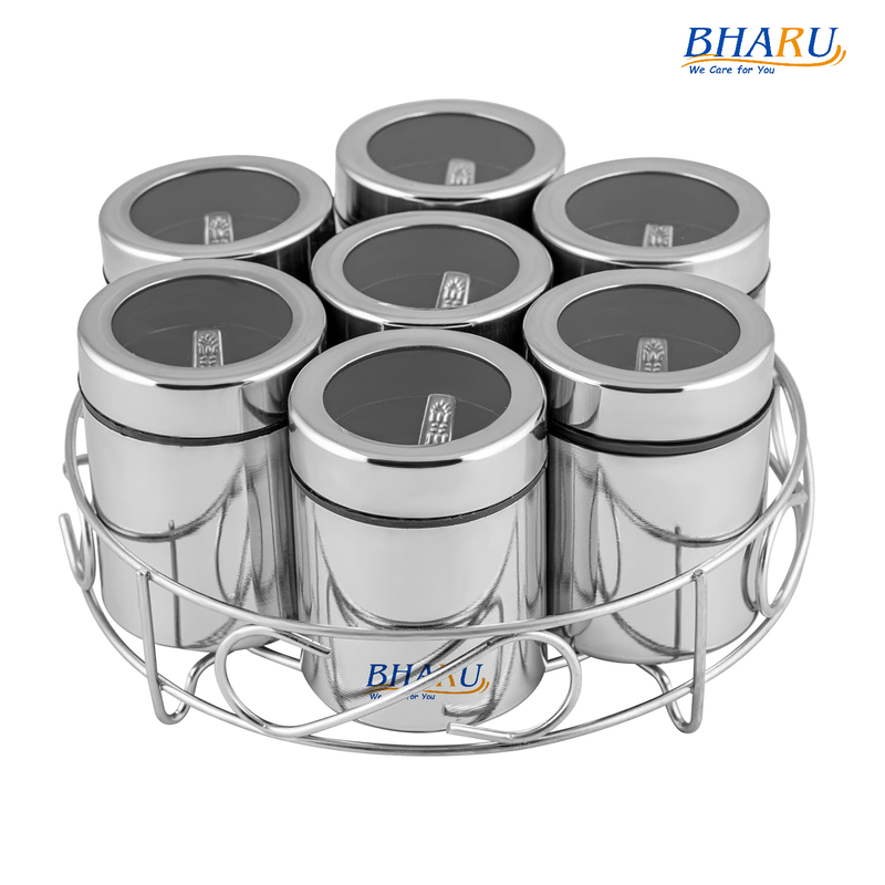 Bharu 7 in 1 See-Through Spice Set/ Storage Containers with Stand