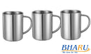 Bharu Premium Double Wall SS 250ml Coffee Mug (Pack Of 3)