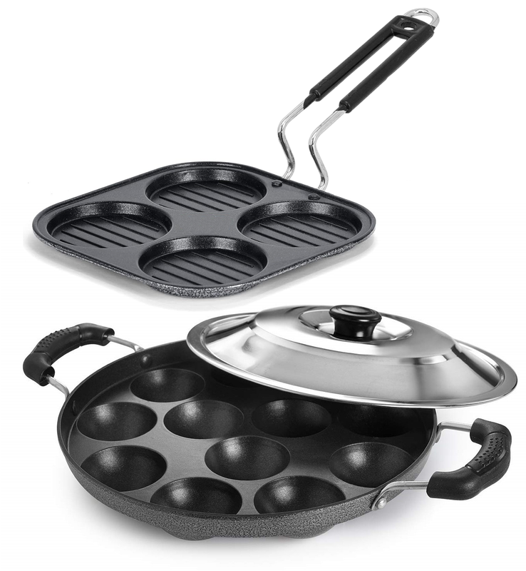Bharu Hammertone Nonstick Breakfast Cooking set of 4 Cup Uttapam Patra