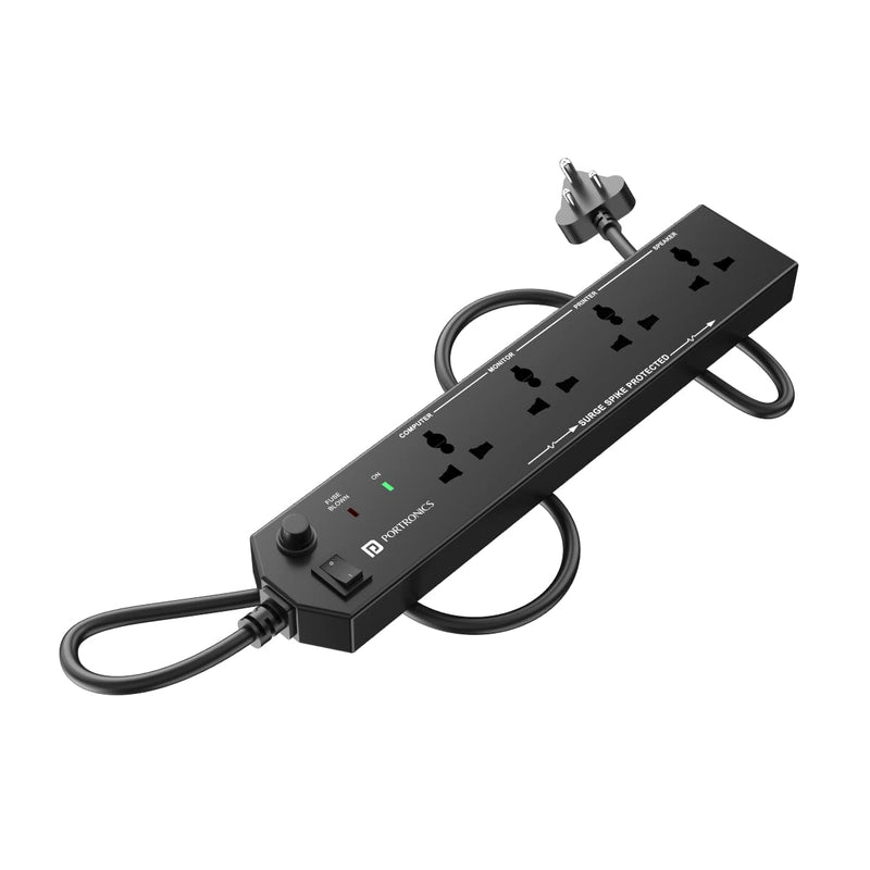 Portronics Power Plate 10 1500W Power Converter with 4 Power Sockets, 3M Cord Length, Short Circuit Protection, Imported Intelligent Chips (Black)