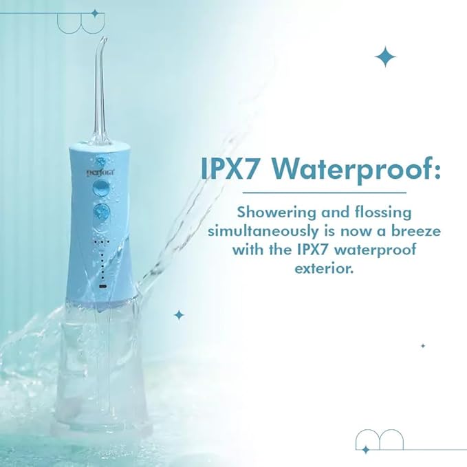 Perfora Power Dental Water Flosser - 300ml | 2 Year Warranty | 8 Water Pressure Settings & 2 Nozzles, 1500mAh Battery | Rechargeable Dental Floss for Teeth Oral Care, IPX7 Waterproof (Black)