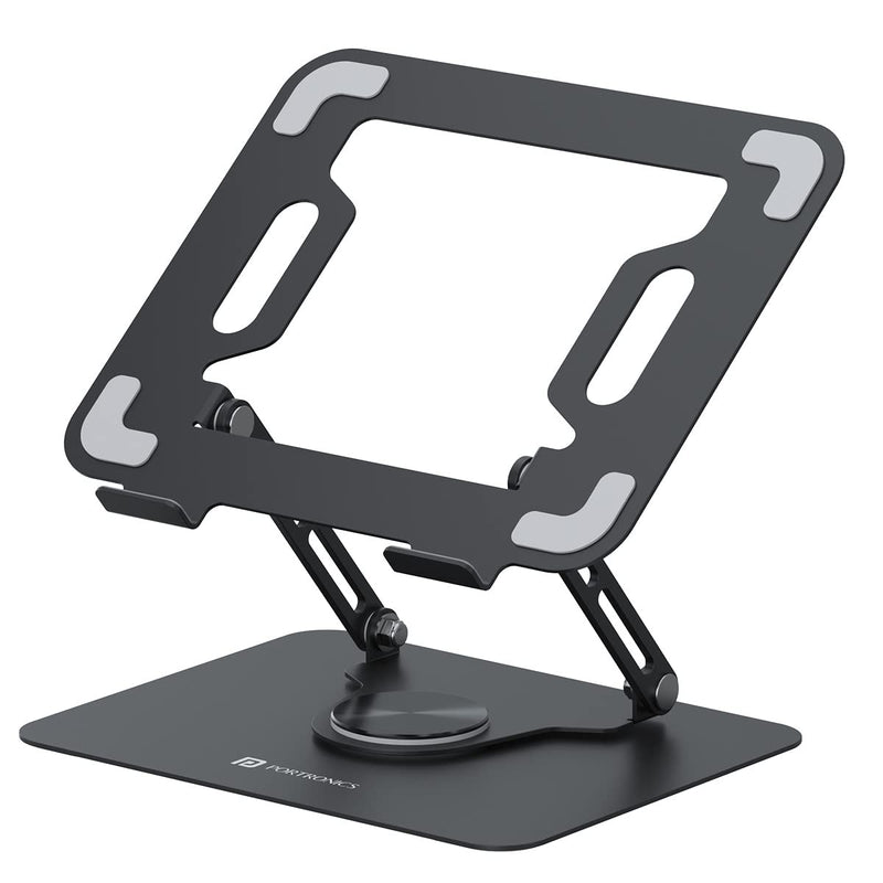 Portronics My Buddy K9 - Portable Laptop Stand - Adjustable Elevation Levels - Ventilated Anti-Slip Design - 360-degree Rotating Base(Black)