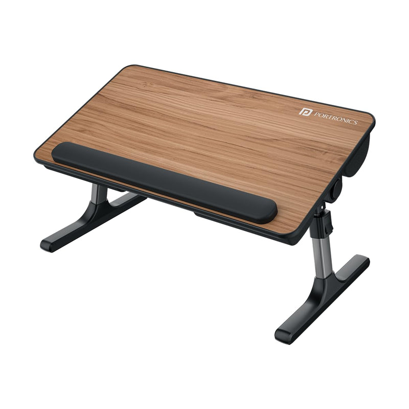Portronics My Buddy Z Multipurpose Foldable Laptop Table with Soft Thigh Support, Foldable Aluminium Legs, Angle & Height Adjustable, Wrist Support, Folding Table for Bed, Breakfast, Study (Brown)