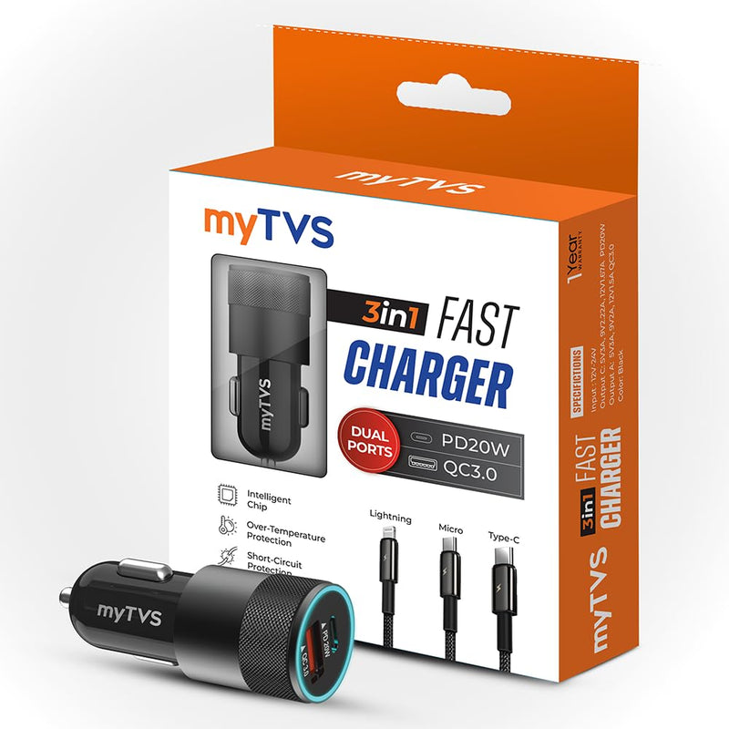 My TVS TMC-93 12-24V 38W Dual Output Charger with 3in1 Cable