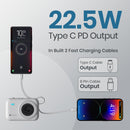 Portronics Power Shutter 20000mAh 15W Magnetic Wireless Fast Charging Powerbank with in-Built Type C & 8 Pin Cable, 22.5W Type C PD Output, Type C Bidirectional Port, LED Display (White)
