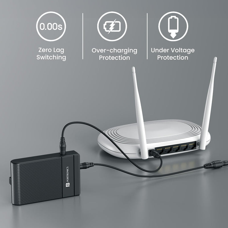 Portronics Power Plus II Mini UPS for 12V WiFi Router Broadband Modem & Upto 3A AirFiber Router, UPS Power Backup for WiFi Router & AirFiber