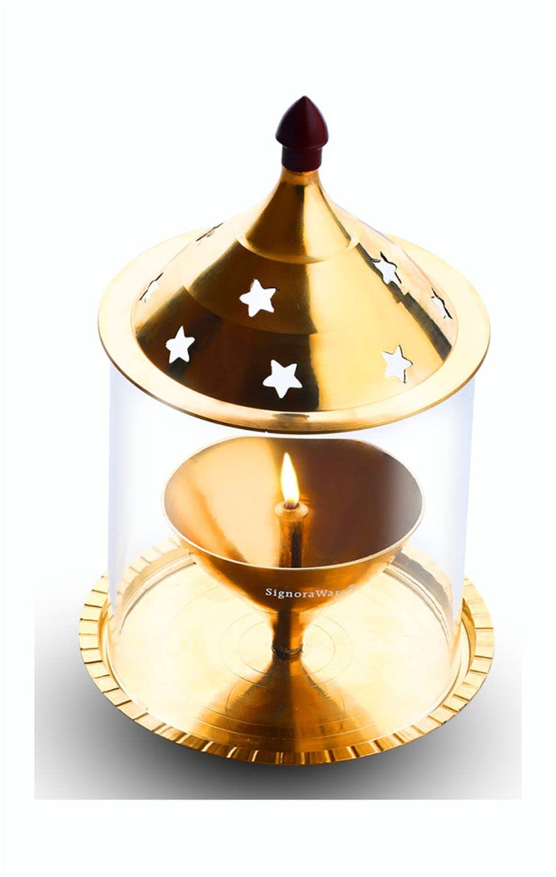 Signoraware Akhand Diya Brass with Glass cover