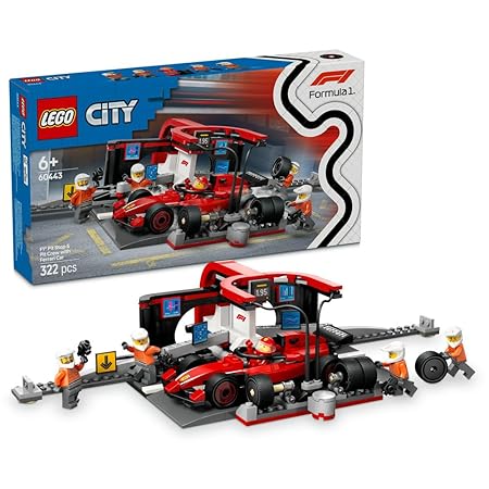 LEGO City F1 Pit Stop & Pit Crew with Ferrari Car Racing Vehicle Toy 60443 Building Blocks Toys for 6+ Gift for Boys and Girls