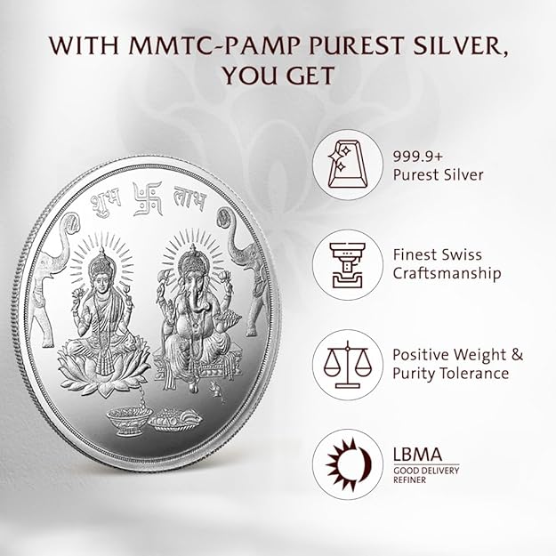 MMTC 20 gm Silver 999.9 Minted Coin Ganesh Laxmi Minted Card
