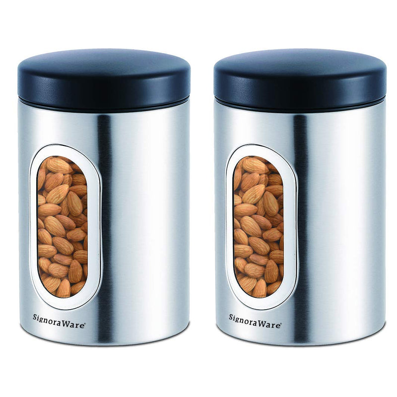 Modular steel container round shape with see through window pack of 2 - 1.8 L each