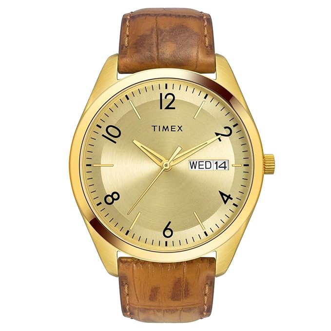 Timex Men Champagne Round Analog Brass Dial Watch