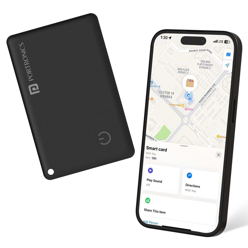 Portronics Cardfinder Item finder With Rechargeable Battery, Bluetooth Tracker,MFi Certified, Item Locater for Keys, Wallets, Luggage, Pets, Gadgets etc,Only iOS Compatible With Apple Find My App