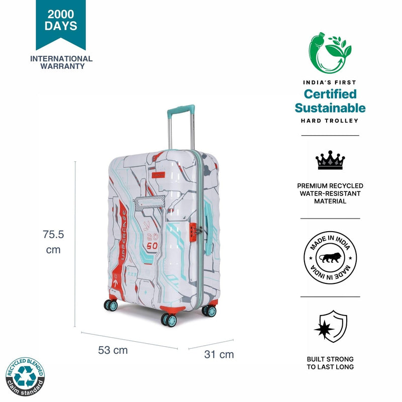 Uppercase Cyber Punk Hard Luggage Trolley Bag  White