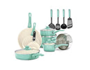 GreenLife Aluminium Nonstick Cookware Set, 1QT covered saucepan, 2QT covered saucepan, 5QT covered stockpot, 2.5QT covered saute pan, 16 Piece