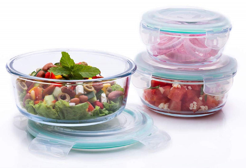 Signoraware Borosilicate Lock N Store Glass containers round Set of 3