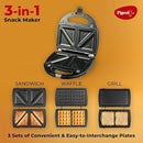 PIGEON Sandwich Maker | 3 in 1 | 750 Watt (Black) | Snack Maker | Bread Toaster | Grill | Waffle Maker