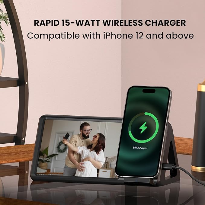 Portronics Freedom 5 Provides Double Utility- a 15W Wireless Charger for Your iPhone (12 & Above Series) and a Photo Frame to Preserve Your Timeless Memories(Black)