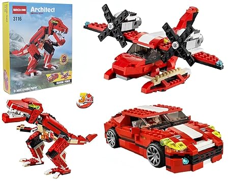 Roaring Power Architect 3 in 1 Building Blocks Brick Set Dinosaur Aircraft Car Toy for Kids, Best Creativity Skills & Engineering Stem Educational Die Toys for Childrens, Set Of 1