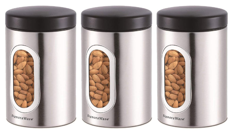 Modular steel container round shape with see through window pack of 3 - 950 ML each