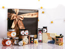 Art Leather hamper box filled with chocolates and other goodies