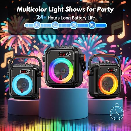 JYX Karaoke Machine with 2 Wireless Microphones, RGB Light PA System with Treble/Bass, Bluetooth Speaker Supports Live Broadcast/Monitoring/Sound Effects, Suitable for Adults/Kids, 66PRO