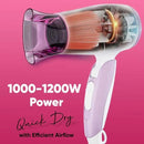 VEGA Blooming Air Foldable 1000-1200 Watts Hair Dryer for Women with Flexible Heat Setting & Detachable Nozzle,Automatic Overheat Cutout,Compact Quick Dry Blow Dryer VHDH-05