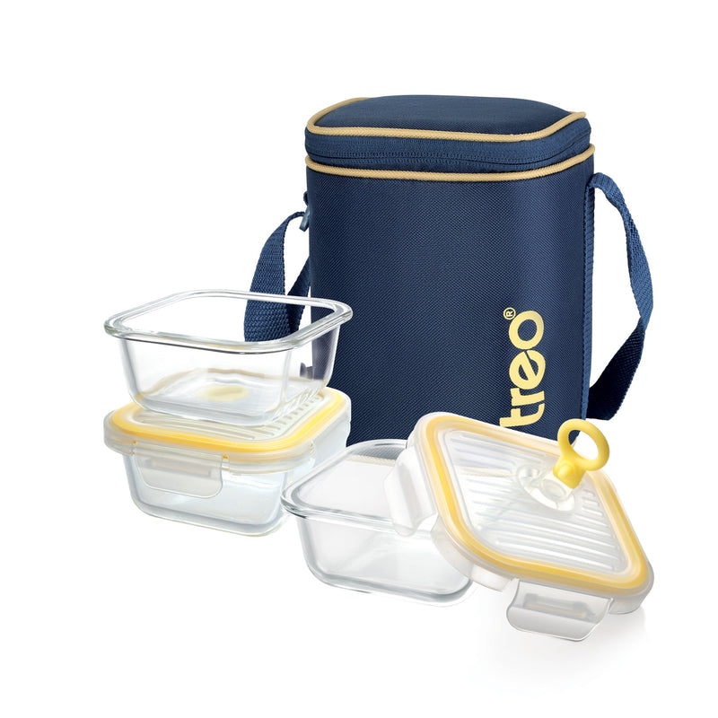 Treo by milton borosilicate glass Sqaure tiffin 3 pc Set