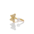 ARCADIO Butterfly with White CZ pearl Expandable Open Adjustable Ring - ARJWR1034GD