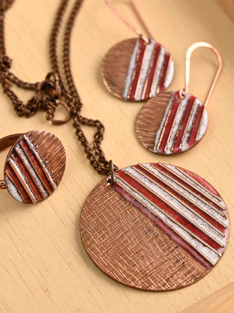 Hand Crafted Copper Enamel Crinkle Fire Set Small