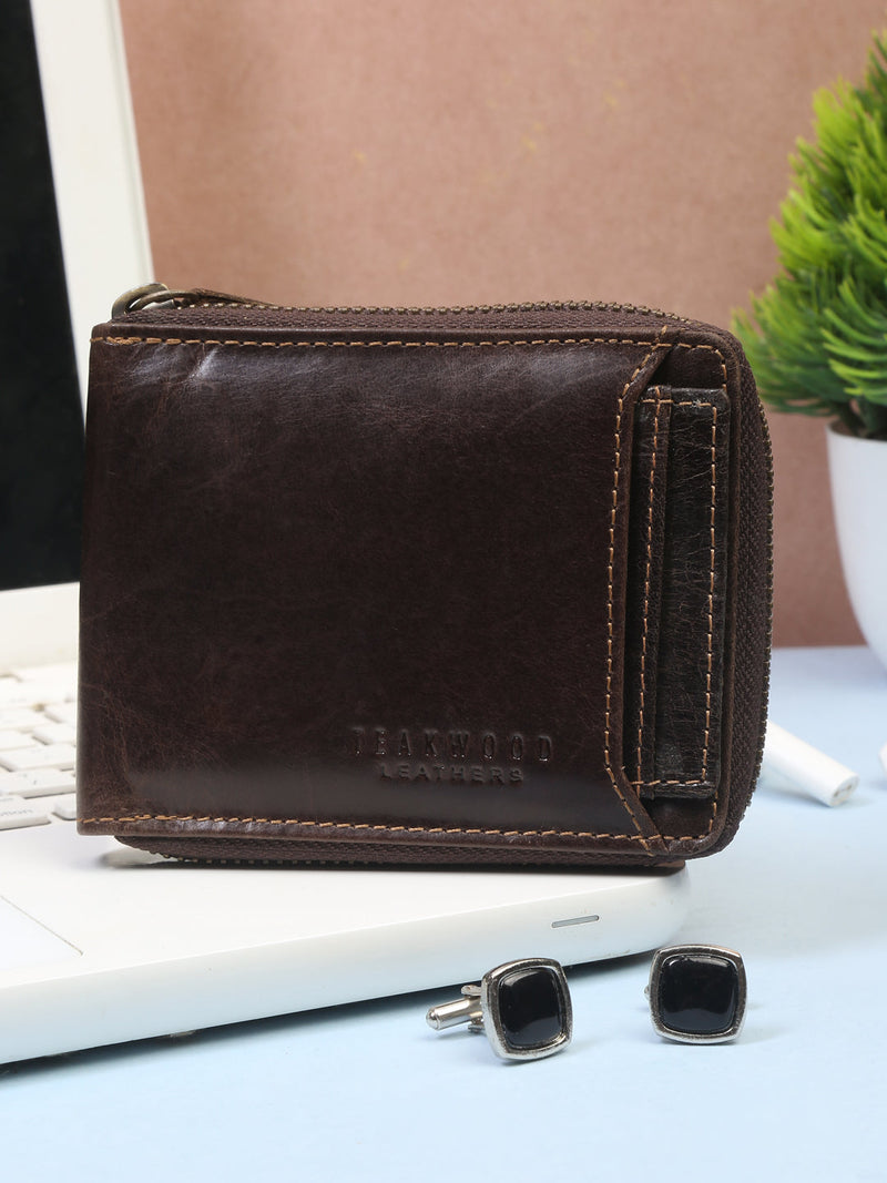 Genuine Leather Brown Zipper Wallet