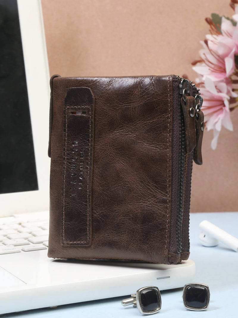 Unisex Genuine Leather Brown Colour Bi Fold Wallet