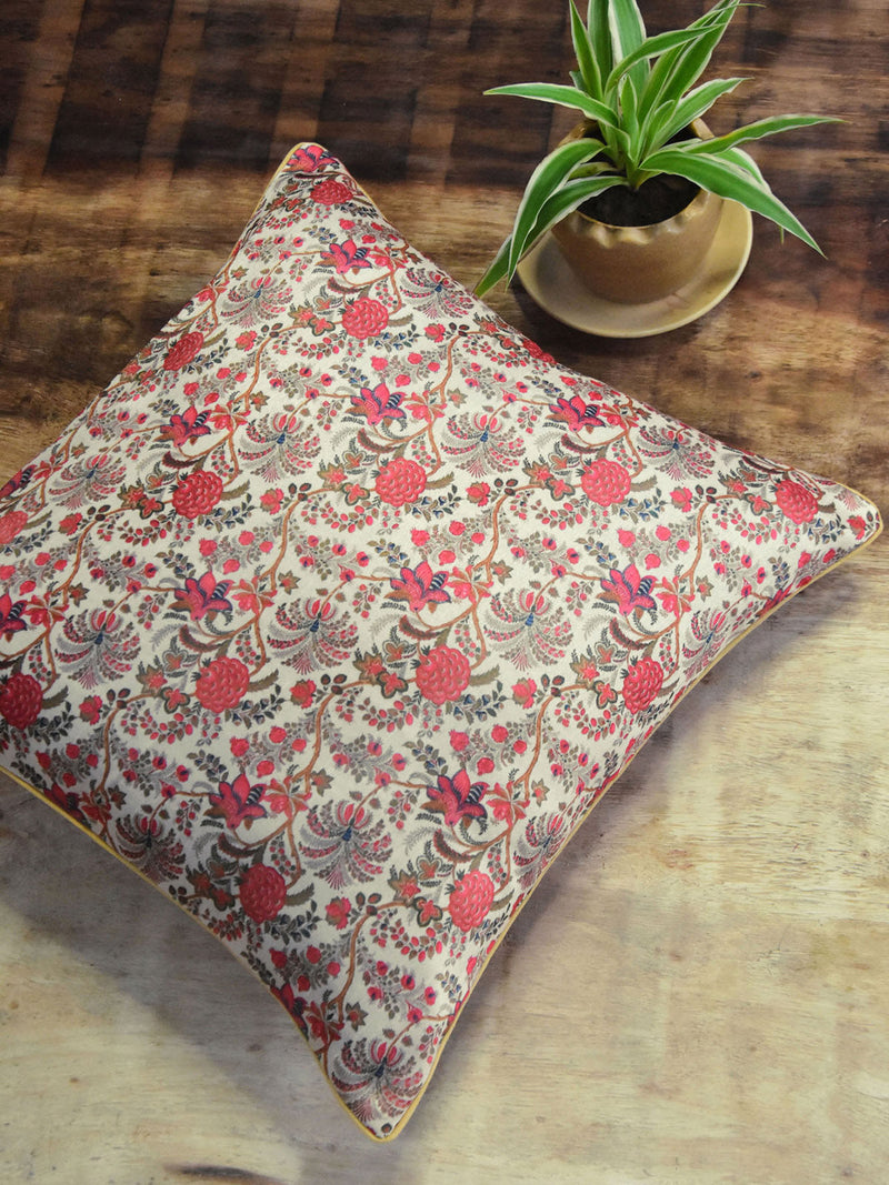 Red Floral Silk Cushion Cover