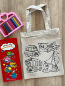 DIY Colouring Little Boat, Plane, Car, Bus Tote Bag