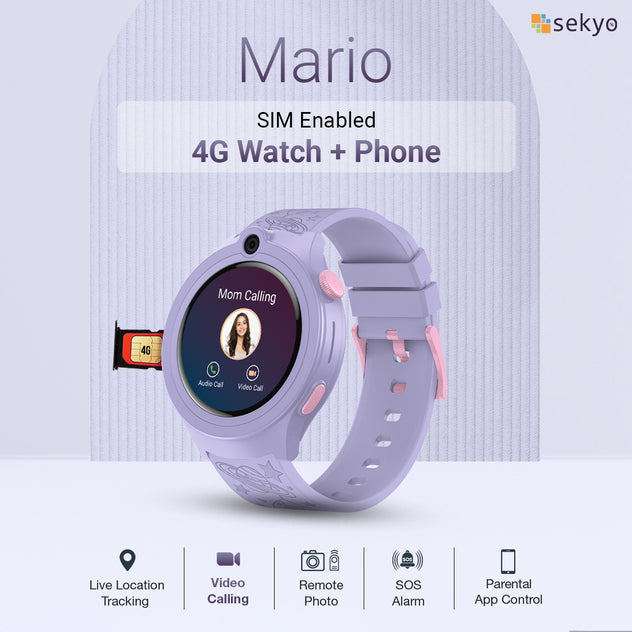 sekyo 'Mario' Kids Smartwatch with GPS | Precise & Real-time Location Tracking | 4G/5G Sim Card, Video/Voice Call | HD Camera, Pedometer, Games, Safe Zone, SOS