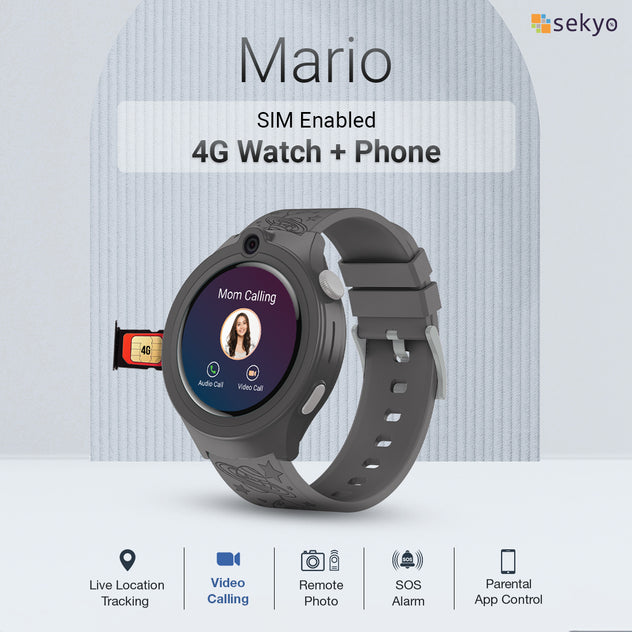 sekyo 'Mario' Kids Smartwatch with GPS | Precise & Real-time Location Tracking | 4G/5G Sim Card, Video/Voice Call | HD Camera, Pedometer, Games, Safe Zone, SOS
