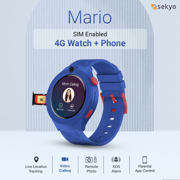 sekyo 'Mario' Kids Smartwatch with GPS | Precise & Real-time Location Tracking | 4G/5G Sim Card, Video/Voice Call | HD Camera, Pedometer, Games, Safe Zone, SOS