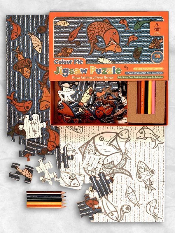 Handmade DIY Jigsaw Colouring Kit (Patua Painting of West Bengal) for Young Artists 5 Years +
